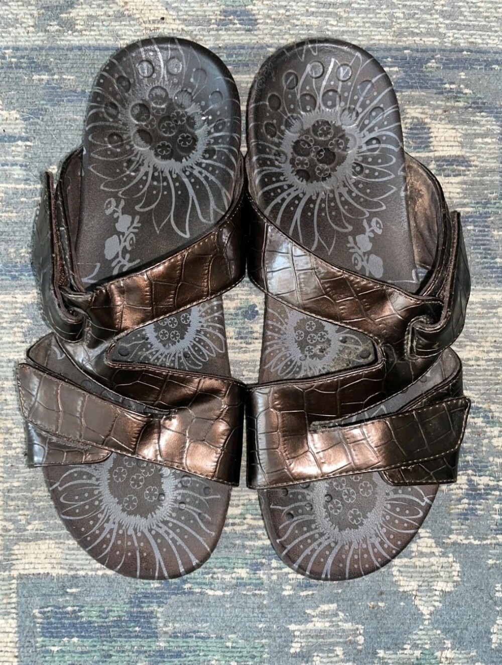 Vionic Lauren Womens 8 Sandals Brown Croc Embossed Leather Open Toe Slide Shoes